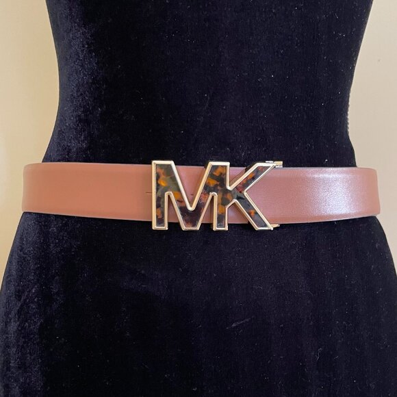 Michael Kors Brown Leather Belt | Tortoiseshell Inlay Buckle  display picture 2